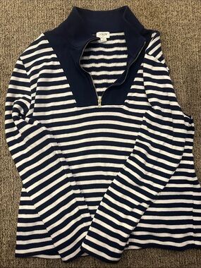 J. Crew Navy and White Striped Quarter-Zip Pullover